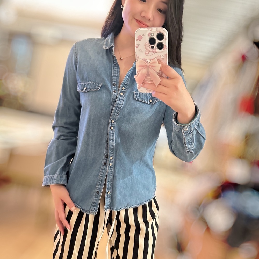 Zara TRF Denim Button Down Shirt Size M